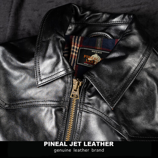 PJL new men's classic fashion casual simple Ami khaki retro new lapel horsehide leather jacket tea core black XL (170Jin Jin is equal to less than 0.5kg)