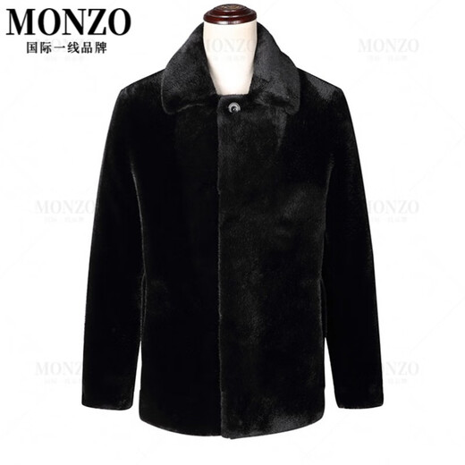 MONZO international first-line brand autumn and winter imitation mink coat mid-length men's lapel button style mink coat imitation mink black lapel zipper style S 90-105Jin Jin equals 0.5 kg