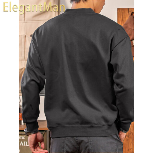 ElegantMan Winter and Autumn Henley Collar Sweatshirt Men's Pullover 320g Heavy New Henley Shirt Jacket Top Long Sleeve Casual Men Dark Gray M