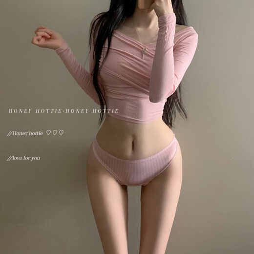 Universal girly mood, sexy low-waisted pure desire thong, sexy and tempting girls' underwear, hollow, black M