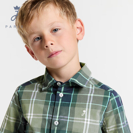 JACADI French boys' long-sleeved shirt new pure cotton spring and autumn versatile plaid top 2043783 gray/multicolor 779 120 /6A