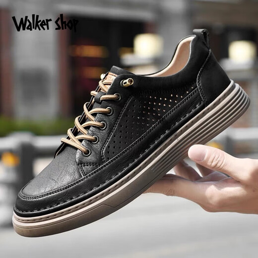 Walker Shop Slip-On Business Casual Shoes High Quality Cowhide New Trendy Breathable Casual Leather Shoes Soft Bottom Shoes Men Black Genuine Men's Shoes 40