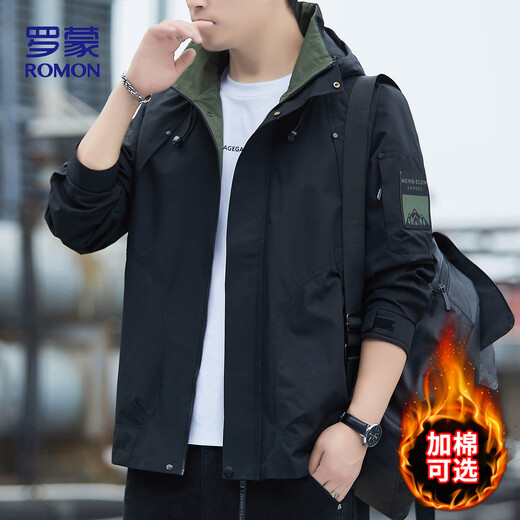 Romon Jacke Herren Herbst Business Casual Weich und bequem Executive Winddicht Outdoor Sport Kapuzenjacke Herren V6G Schwarz XL