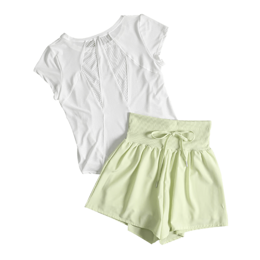 LULUNILEMON Lulu loose casual running exercise quick-drying short-sleeved blouse breathable Pilates yoga fitness wear sprout green + white S