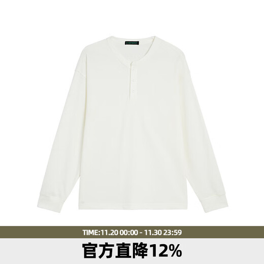 BD.POWER UP+ autumn solid color Henry collar long-sleeved T-shirt men's simple retro loose inner sports knitted bottoming shirt white M 60-75kg