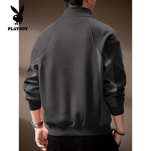 Playboy (PLAYBOY) high-end American retro heavyweight structure half turtleneck sweatshirt for men autumn new trendy loose henley shirt top for men burgundy 4XL suitable for 210-230Jin Jin equals 0.5 kg