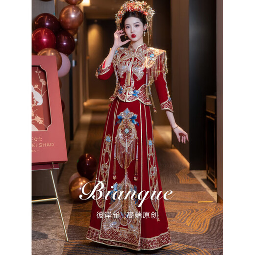 ROAR UTHAUG velvet show and clothing bride 2025 new wedding dress slim fit women's heavy industry show kimono women's wedding dress Biyiniao high-end soft velvet (no headgear) M
