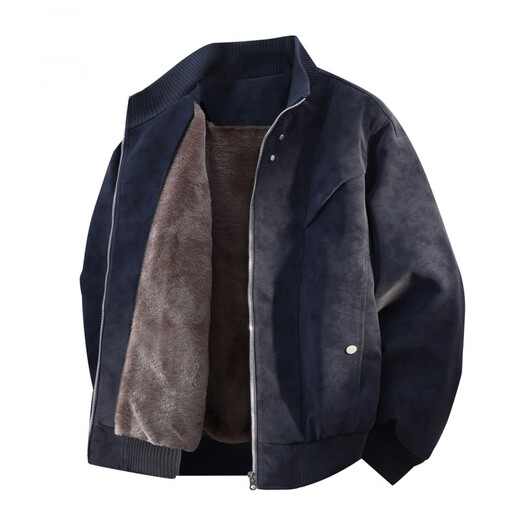 JeansWest American Barn style velvet leather jacket men's winter thickened cotton coat men's large size leather jacket brown velvet 5XL 210-230Jin Jin equals 0.5 kg