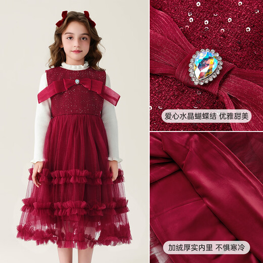 Barbie girls New Year's greetings winter skirt high-end princess dress red dress girl red birthday dress BY017