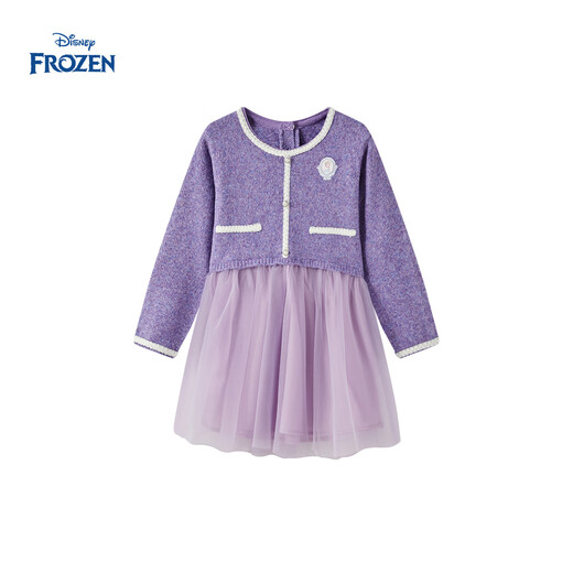 Disney Girls Elsa Princess Dress 2026 Autumn and Winter New Little Girl Fake Two-piece Spliced ​​Knitted Puff Dress