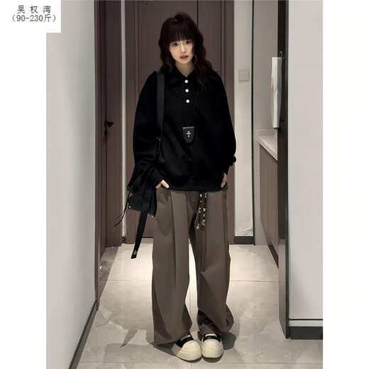 Wu Quanwan cleanfit black henley collar shoulder sweatshirt for men and women, long-sleeved polo shirt, American heavyweight inner layering shirt, black upgraded version black upgraded version M