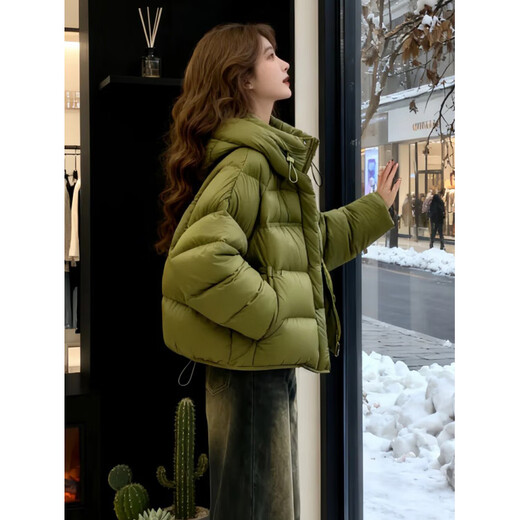 Lu Wang Lianxue lightweight hooded down jacket for women winter 2025 new style giant good-looking small short bread coat cotton jacket green XL 130-155Jin Jin is equal to 0.5 kg