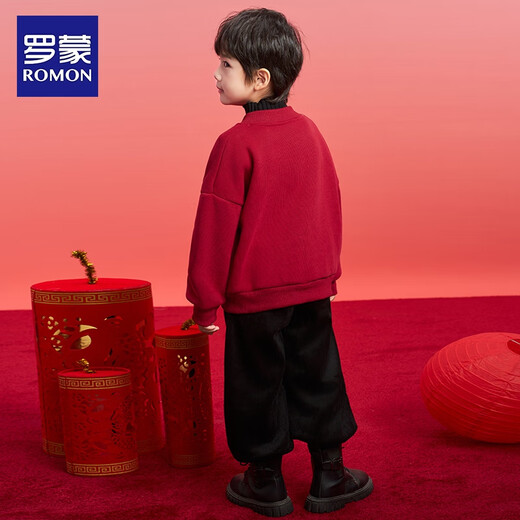 Luo Meng Children's Clothing Boys Red Baseball Jacket Autumn and Winter New Girls New Year's Eve Cardigan Top Red 130