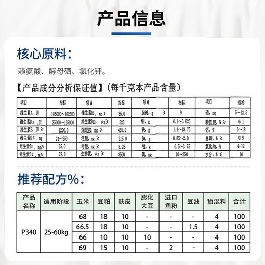 It is said that one ton P340 4% medium pig premix pig feed medium pig net weight 20kg pig feed 1000kg