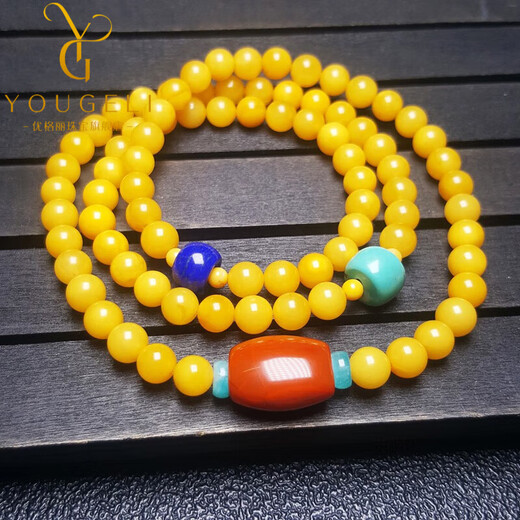 Yogurt amber beeswax with southern red three-circle bracelet Baltic female beeswax bracelet as a gift to your girlfriend 6mm three-circle beads