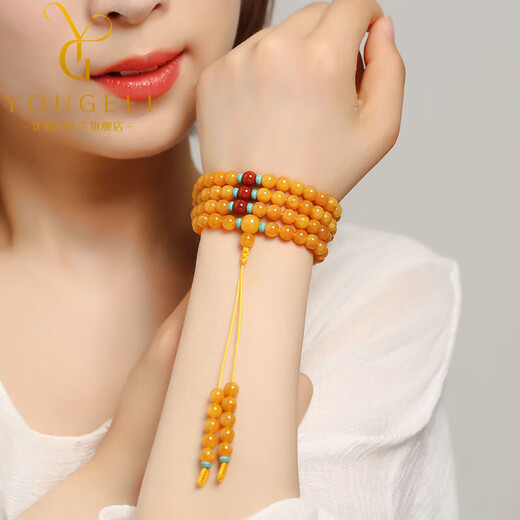 Yogurt natural beeswax 108 multi-circle bracelet chicken fat yellow amber bracelet for men and women hand-decorated Buddhist beads 6mm beads