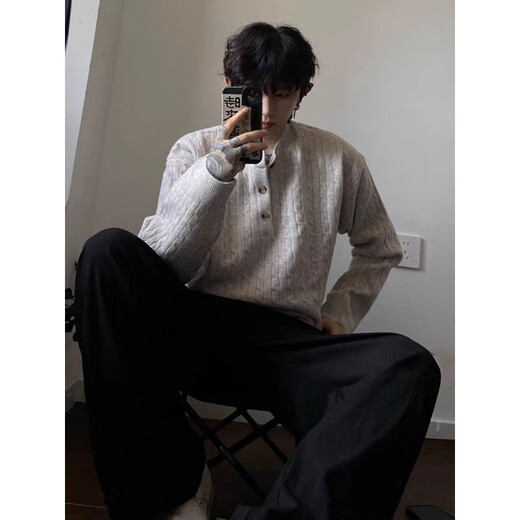 7 excellent products retro Henry collar knitted sweater jacket for men in autumn lazy style casual cardigan old money style tops men's CLBFS-M5135 apricot XL