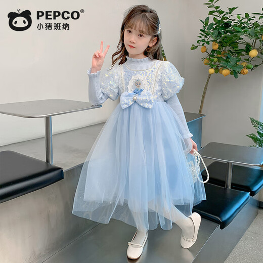 Piggy Banner (PEPCO) Mädchen Elsa Prinzessin Kleid Winterkleidung Kinder Modischer Winter Mädchen Elsa Rock Herbstkleid Blau 110