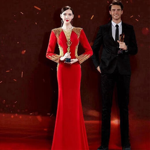 Mishid Annual Meeting Host Dress Skirt Women's Banquet Evening Dress Skirt 2025 New Fishtail Niche Feel Host Performance Costume Red XS One Size