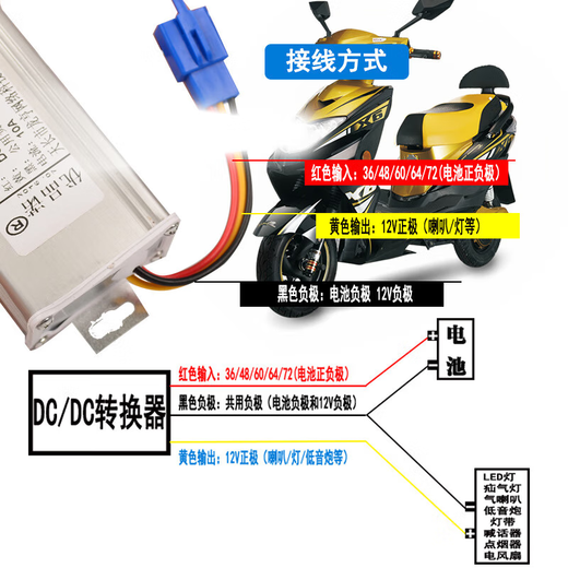 Electric vehicle converter 36V48V60V72v to 12V DC transformer battery vehicle power voltage converter universal 36-72V to 12V20A
