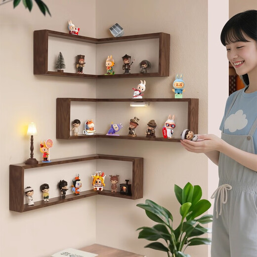 Gold Drawing Board Ono Blind Box Display Rack Corner Storage Rack No Punching Bubble Mart Figure Display Rack Wall-mounted Small Storage Box Cute Illusion Corridor A-3 Combination (Comes with 3 Night Lights, Adhesive Hooks + Seamless Nails)