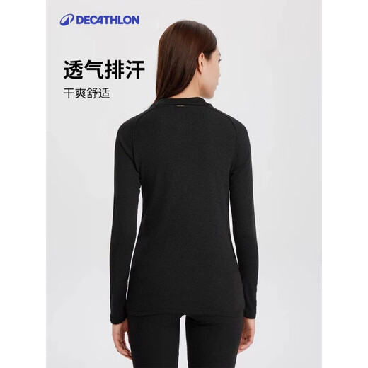Decathlon Women's Ski Thermal Underwear Sports Velvet Thickened OVW1 Black Top M-2456173
