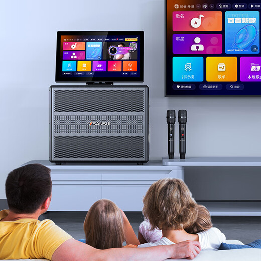 SANSUI Home KTV Audio-Set Singing Home Outdoor Square Dance Video Audio Verstärker Karaoke All-in-One-Maschine K Song Spezialausrüstung Desktop-Bluetooth-Lautsprecher Subwoofer E30+ Halterung Trolley-Tasche vier Bass 34 Lautsprecher