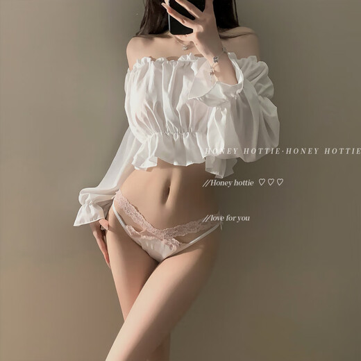 Universal high-slit hollow lace underwear, feminine, hot and tempting, fashionable pure lust low-waist briefs, white and pink, 12% off for 5 pieces or more L