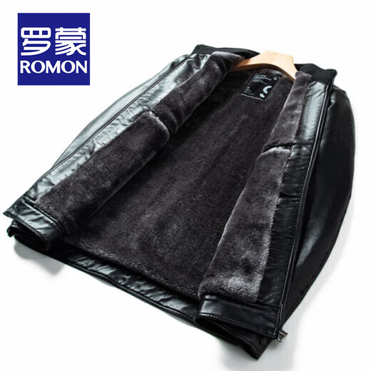 罗蒙（ROMON）男士皮衣外套冬季新款加绒加厚款休闲防风保暖短款立领PU皮夹克男 加绒黑色 XL /180 (推荐130-145斤)