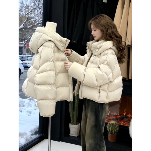 Lu Wang Lianxue lightweight hooded down jacket for women winter 2025 new style giant good-looking small short bread coat cotton jacket green XL 130-155Jin Jin is equal to 0.5 kg
