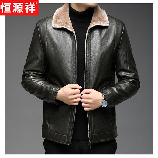 Hengyuanxiang leather jacket men's 2025 winter new velvet thickened jacket business casual cold-proof warm fur collar jacket men's clothing