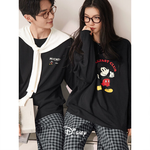 Beiyan couple pajamas for men spring and autumn new style soft cotton long-sleeved trousers Mickey home wear women's large size suit can be worn outside C21058 women's XL size