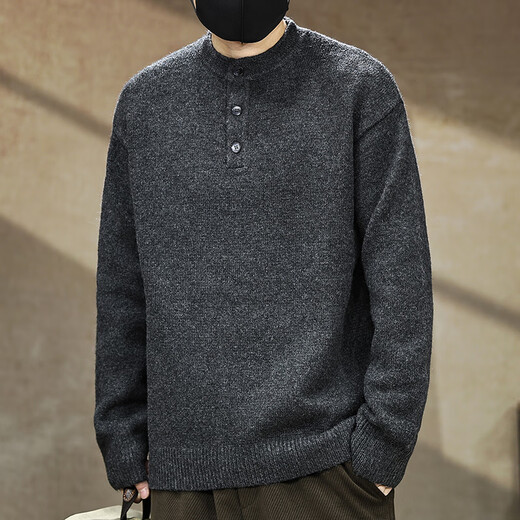 Gu Xiansen American high-end Henry collar sweater men's autumn and winter new trendy brand casual warm sweater tops jacket for men black gray M 110-130Jin Jin is equal to 0.5 kg