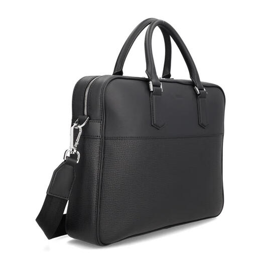 BOSS men's briefcase, large capacity, portable, lightweight, scratch-resistant, wear-resistant, black leather material, textured surface, black TU