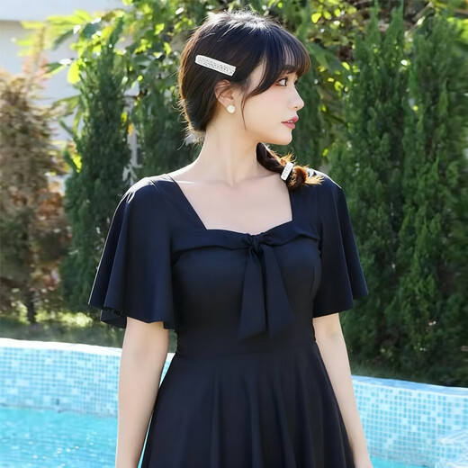 Bangbo World Plus Size Swimsuit Women's One-piece Hot Spring Covering Belly Sleeveless Sexy Slim Swimsuit Skirt Style Fat Girl Plus Size Swimsuit Bow Tie One Size (Suitable for 90 Jin Jin equals 0.5 kg -150 Jin Jin equals 0.5 kg)