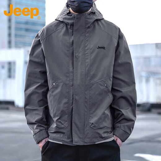 Jeep (JEEP) Jacket Men's Spring and Autumn Hooded Jacket Tops Versatile Trendy Casual Men's Clothing Gray XL