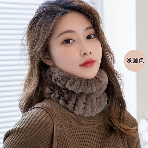 AIFANGNIAO Rex Rabbit Fur Scarf Women's Autumn and Winter Rex Rabbit Headband Fur Scarf Winter Plush Versatile Fur Headband Beige
