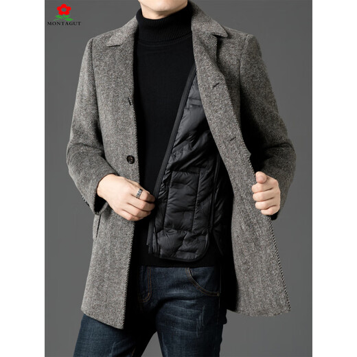 MONTAGUT 2025 new double-sided cashmere coat men's mid-length windbreaker thickened casual woolen woolen coat luxury khaki M 170