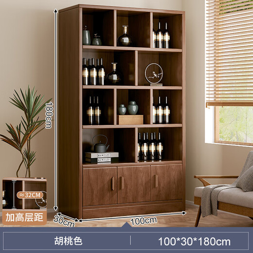 Zhong Zhang Gui solid wood ecological board wine cabinet wall-mounted living room storage display cabinet commercial wine rack 2024 new home new Chinese style door-to-door delivery thickened 15mm plate 100cm-Shenhu