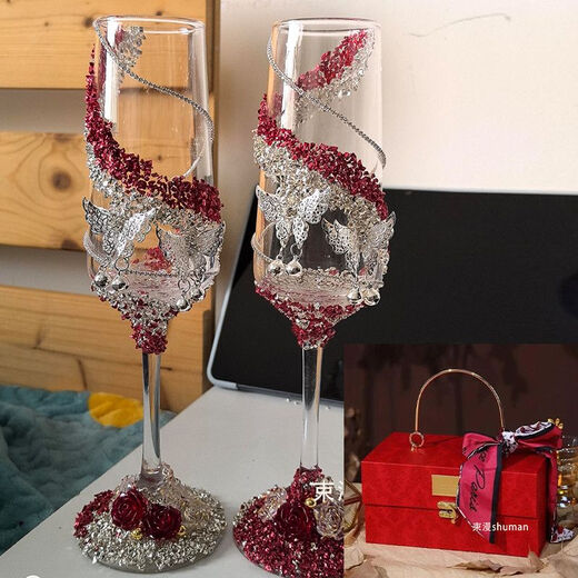 New high-looking diamond toast cup material package gift box for best friends and friends to get engaged and practical wedding gift Diamond Reflects the Moon Gift Box Style-Including goblet and gift box