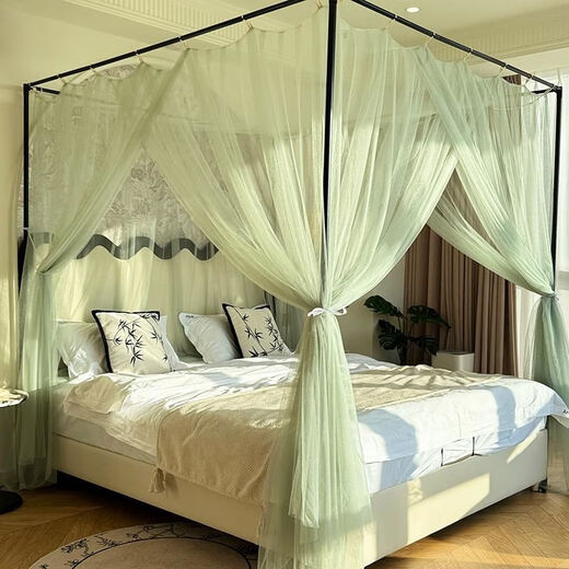 Yusenyi Mesh Mosquito Net Easy to Install Home Bedroom Encrypted 15m 18m Floor Bracket Milk Apricot Mosquito Net with White Paint Bracket 1 Point 55 Feet Bed