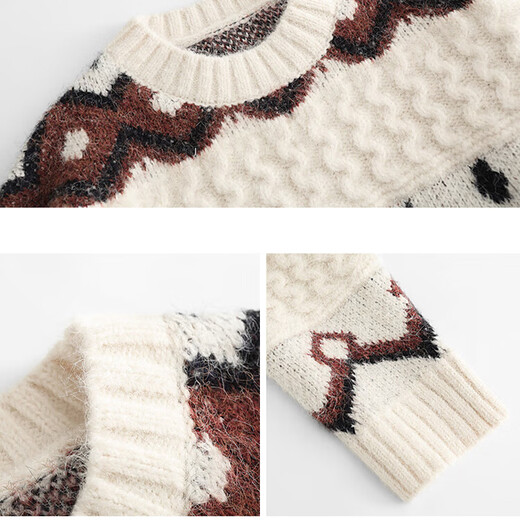Langsha sweater women's new winter 2025 loose thickened pullover sweater Fair Isle high-end casual top