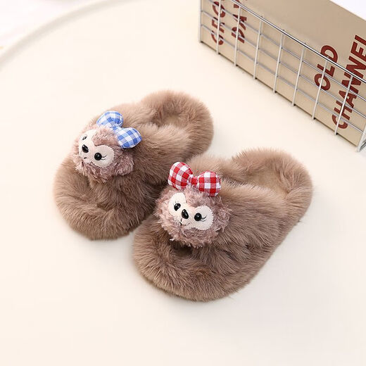 2024 New Princess Style Cute Shirley Rose Children's Furry Slippers Home Thick-Soled Anti-Slip Warm Baby Cotton Shoes Pink Cute Little Shirley Rose 30-31 (Inner Length 19.5cm)