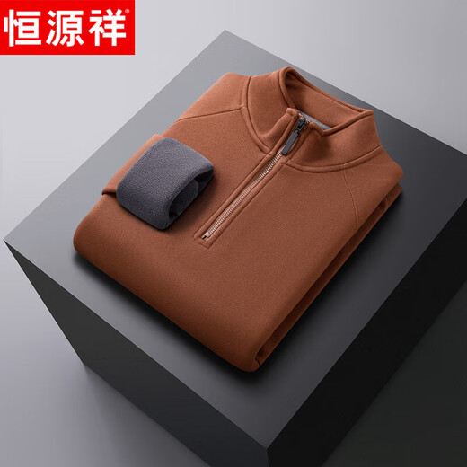 Hengyuanxiang 2025 autumn and winter new velvet sweatshirt men's half-zip stand collar winter sheep wool business casual warm sweatshirt black XL (180)
