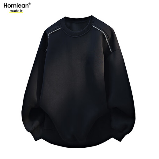 Homlean solid color simple sweatshirt men's spring design loose and versatile casual long-sleeved top bottoming shirt HWY50 black 2XL