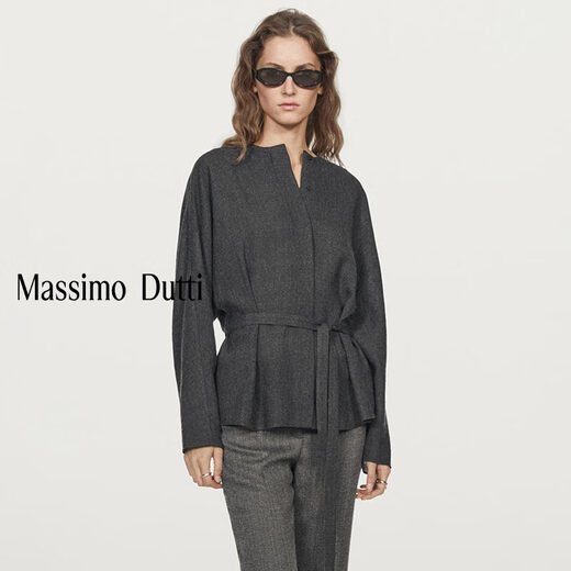 Massimo Dutti autumn and winter new product 2025 women's clothing simple and versatile knotted felt texture round neck long-sleeved shirt 05170970 Gray XS (165/84A)