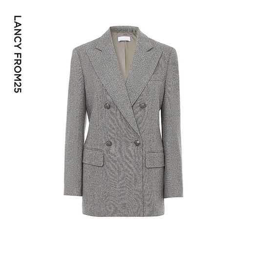 Langzi wool retro shoulder pad temperament gray suit jacket high-end professional formal design suit winter light gray 2 L