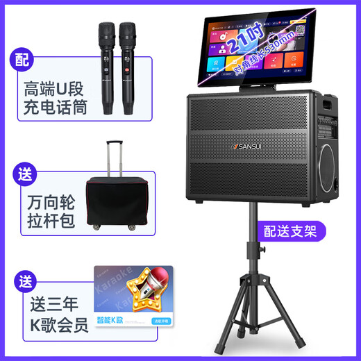 SANSUI Home KTV Audio-Set Singing Home Outdoor Square Dance Video Audio Verstärker Karaoke All-in-One-Maschine K Song Spezialausrüstung Desktop-Bluetooth-Lautsprecher Subwoofer E30+ Halterung Trolley-Tasche vier Bass 34 Lautsprecher