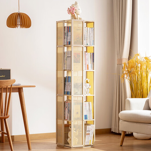 Trojan household multi-layer rotating bookshelf floor-standing modern storage rack simple storage storage rack display rack study picture book rack 360 rotation Changhong side panel-primary color five layers