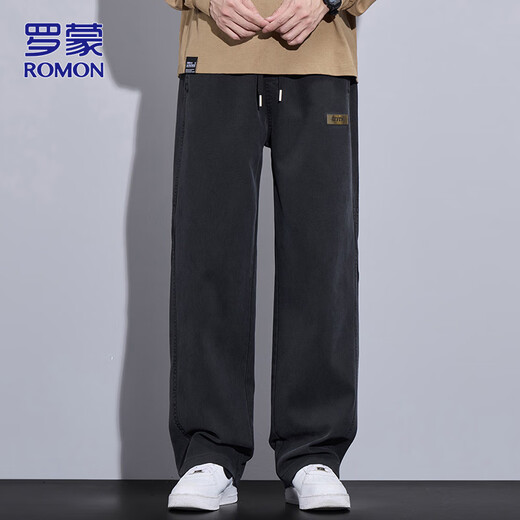 罗蒙（ROMON）裤子男士春季商务宽松休闲裤男裤潮流阔腿直筒裤 黑色 XL